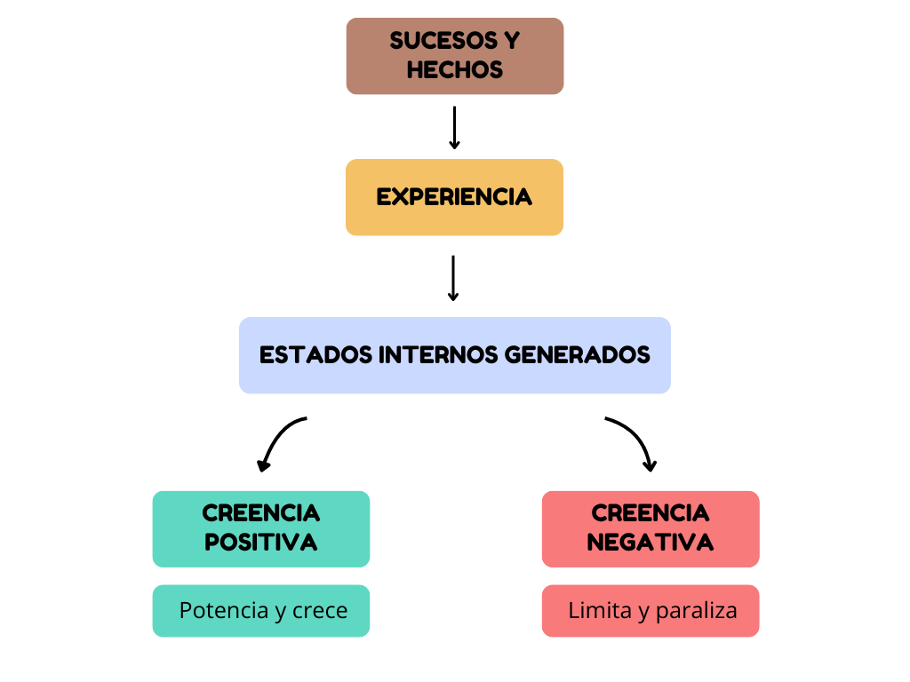 Ciclo de cómo los sucesos y hechos generar creencias y con ello, modelan tu comportamiento como líder